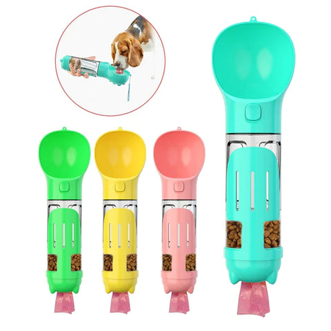 Image of 4 in 1 Portable Dog Water Bottle with Food Container and Waste Bag, Multifunctional Pet Travel Water Dispenser Water Bottle for Outside Drinking and Eating,Suitable for Cats and Puppy || 💖 30% Off Today Only + Free Home Delivery