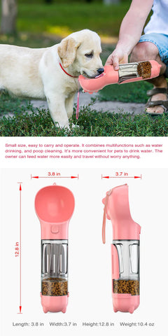 Image of 4 in 1 Portable Dog Water Bottle with Food Container and Waste Bag, Multifunctional Pet Travel Water Dispenser Water Bottle for Outside Drinking and Eating,Suitable for Cats and Puppy || 💖 30% Off Today Only + Free Home Delivery