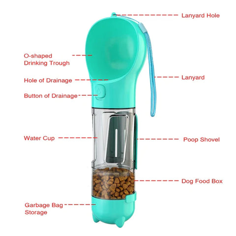 Image of 4 in 1 Portable Dog Water Bottle with Food Container and Waste Bag, Multifunctional Pet Travel Water Dispenser Water Bottle for Outside Drinking and Eating,Suitable for Cats and Puppy || 💖 30% Off Today Only + Free Home Delivery